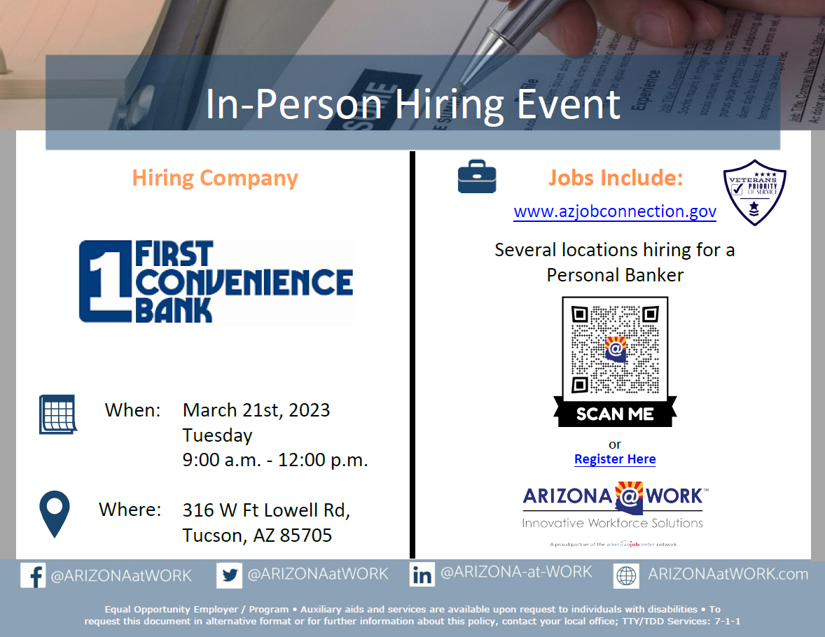 In-Person Hiring Event (Tucson area) March 21, 2023