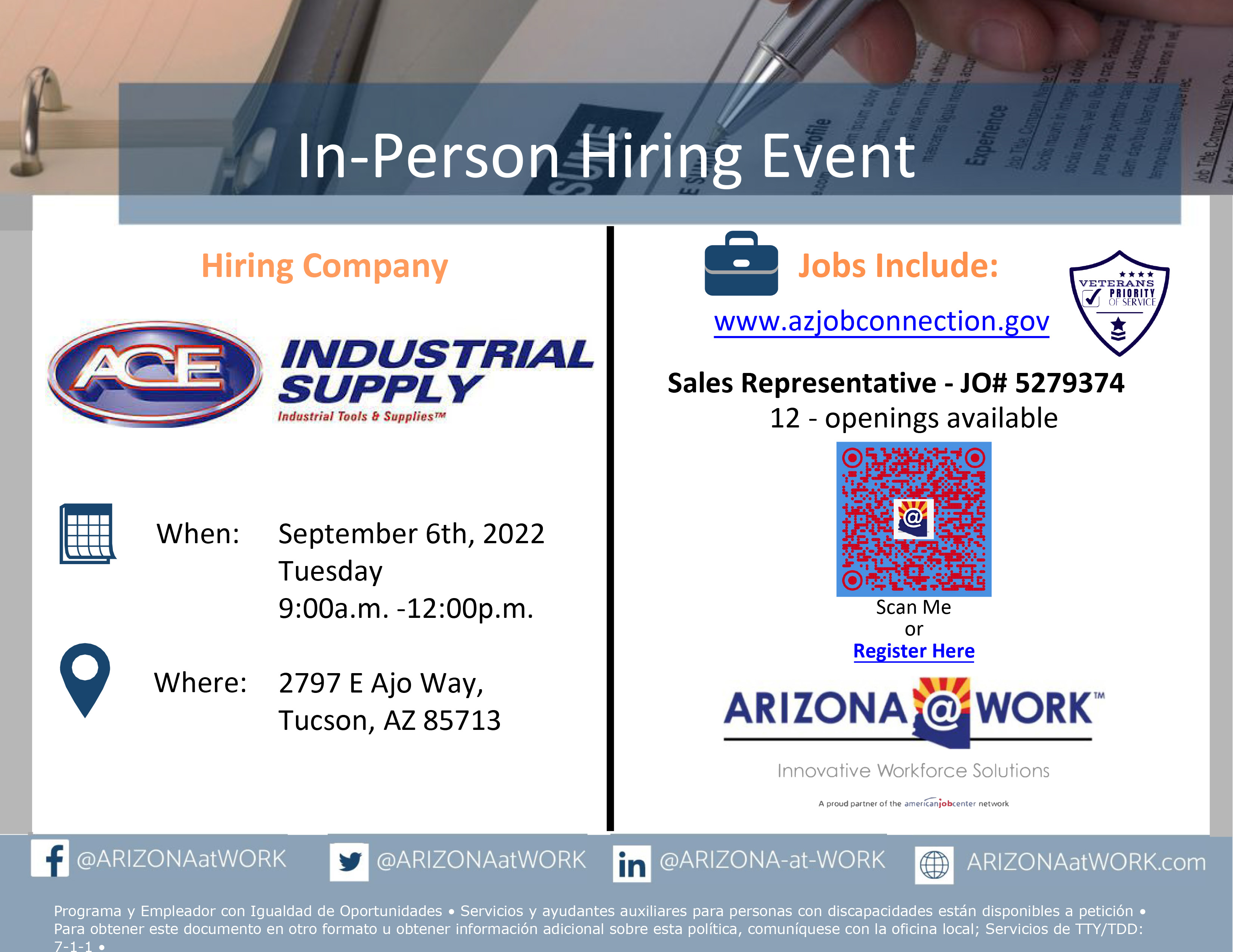 Ace Industrial Supply Hiring Event in Tucson on 9-6
