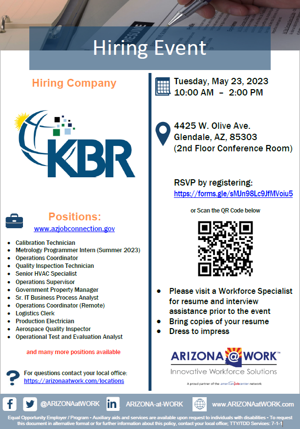 KBR, Inc. In Person Hiring Event - May 23, 2023