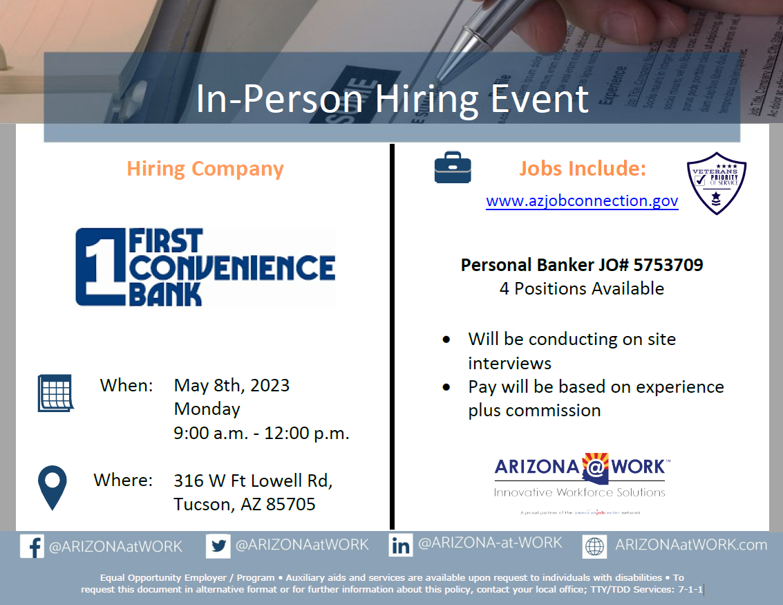 First Convenience Bank - Hiring Event - May 8, 2023