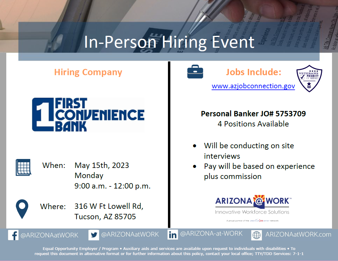 First Convenience Bank - Hiring Event - May 15, 2023