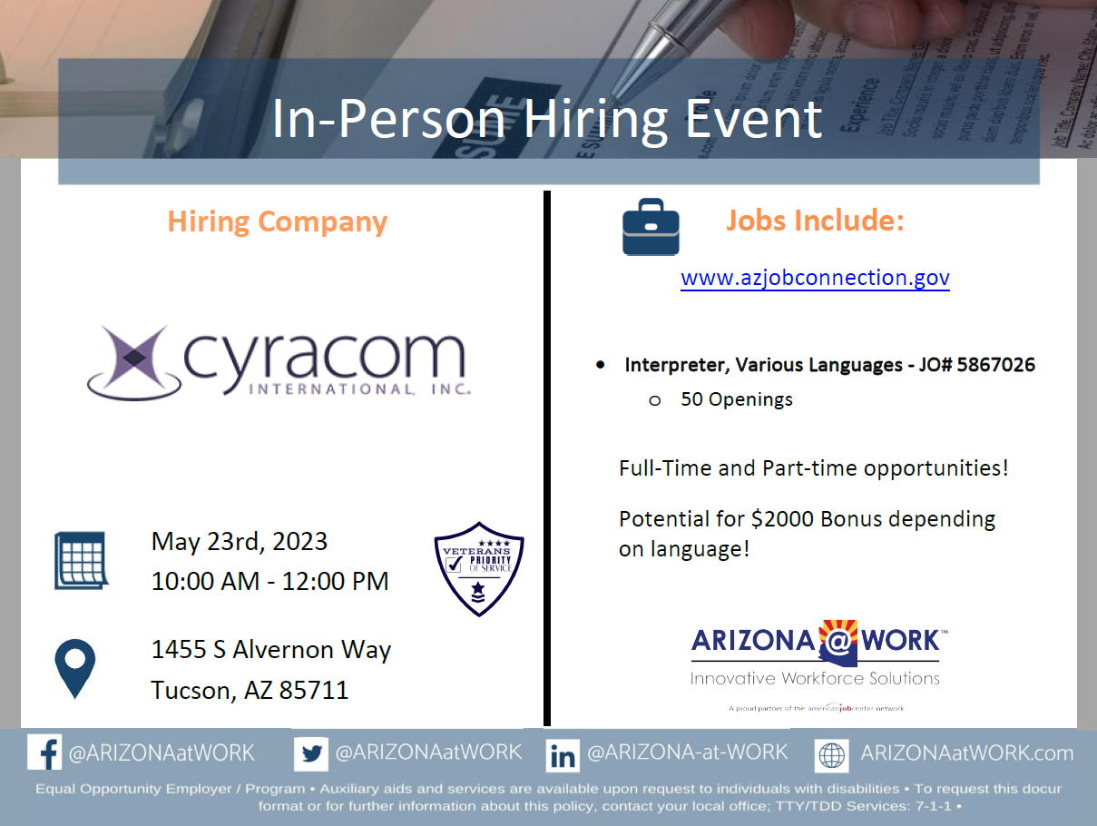 Cyracom International, Inc. - Hiring Event - May 23, 2023