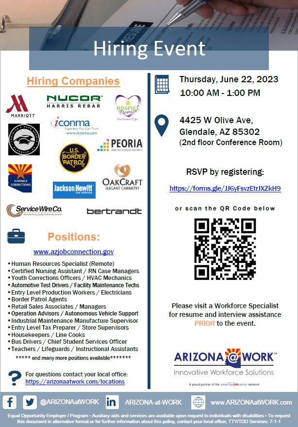 In-Person Hiring Event, June 22, 2023