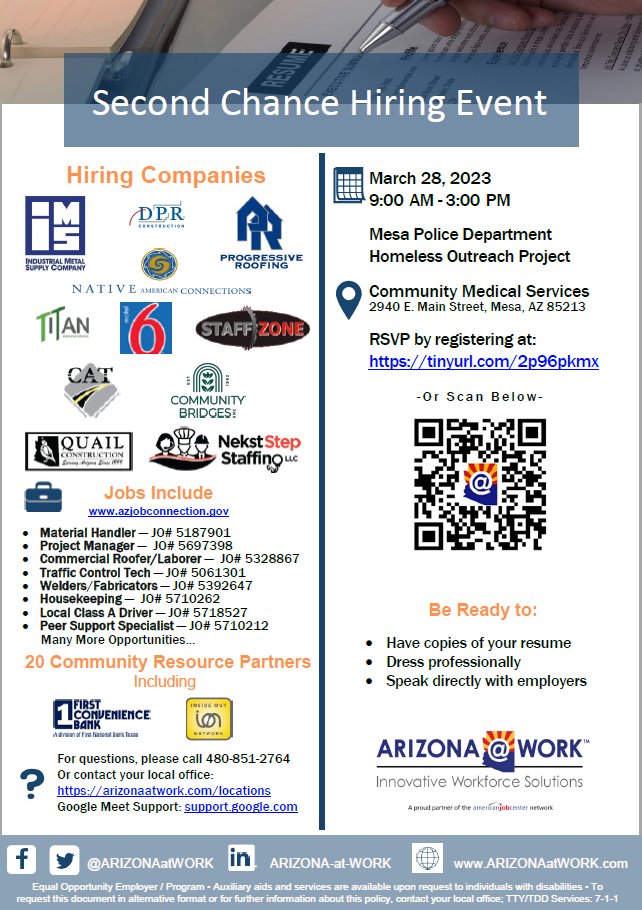 Second Chance Hiring Event - March 28, 2023