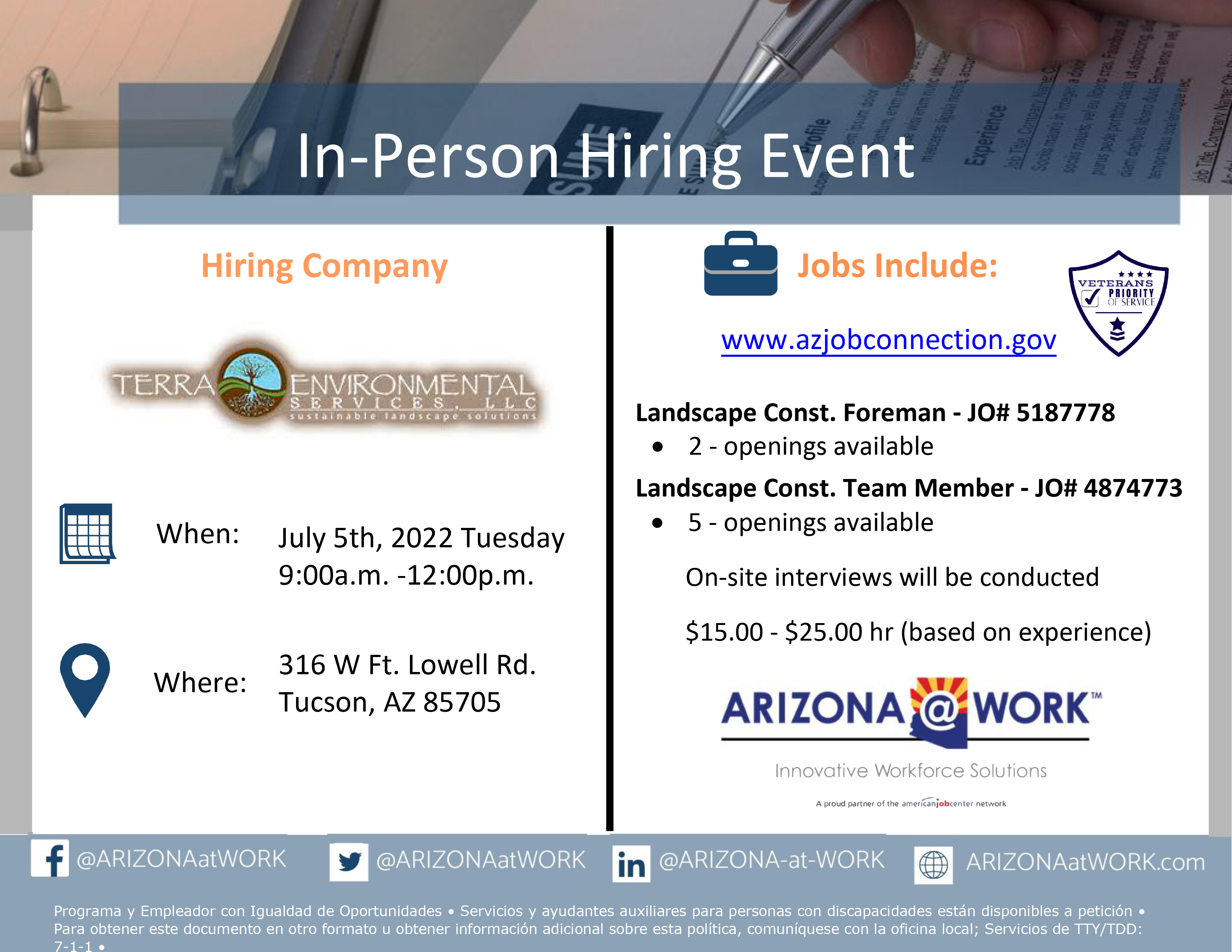 Terra Services is hiring during July 5 hiring event in Tucson