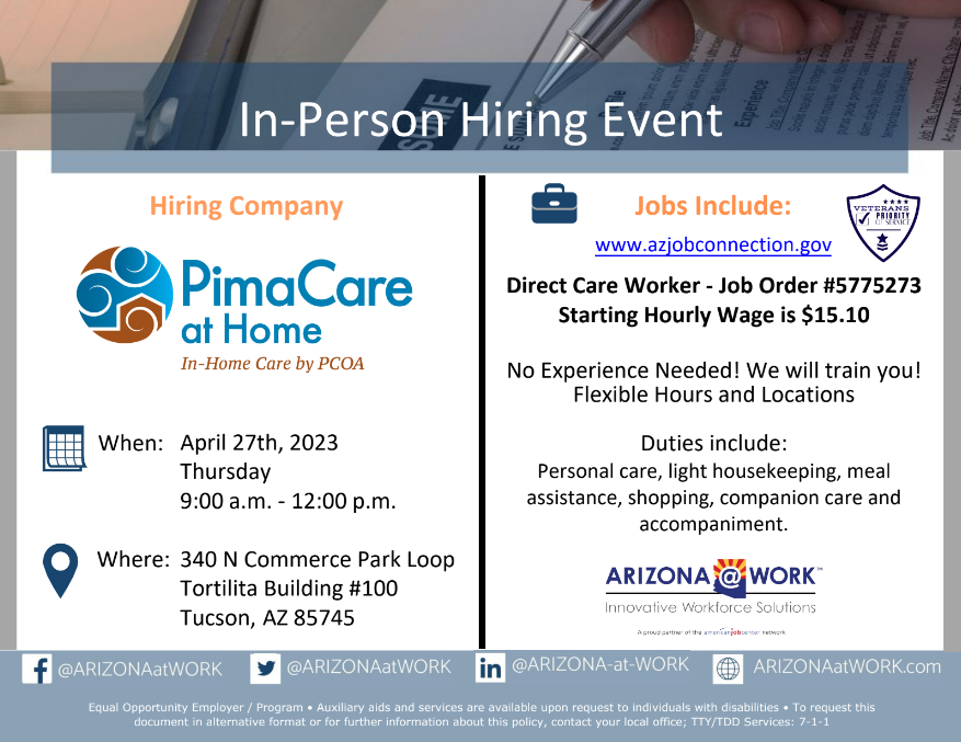 PimaCare at Home Hiring Event - April 27, 2023