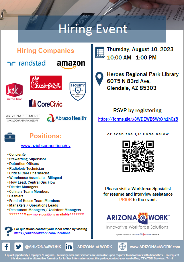In-Person Hiring Event, August 10, 2023