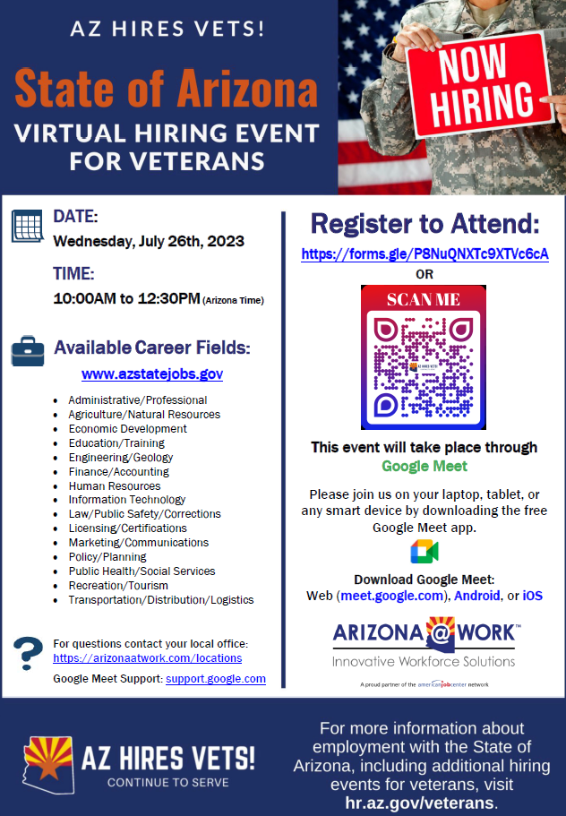 AZ Hires Vets! Virtual Hiring Event - July 26, 2023