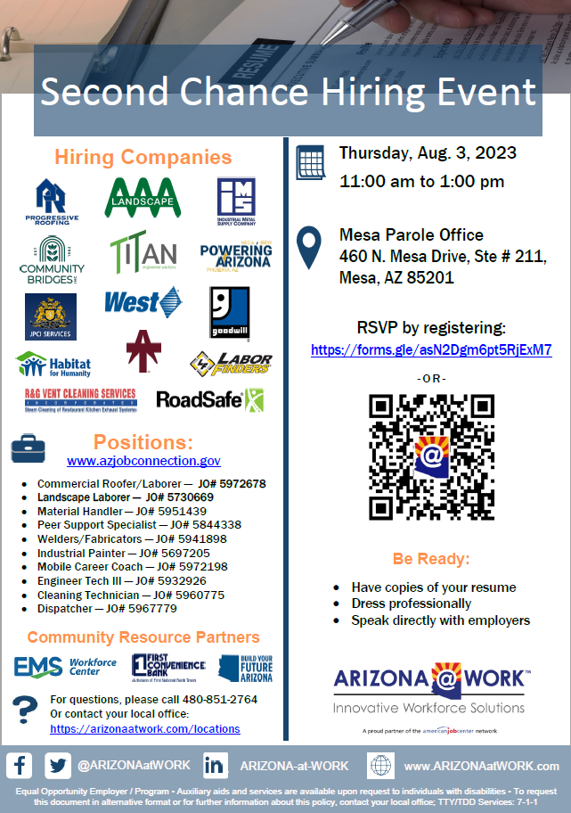 Second Chance Hiring Event - 8/3/2023