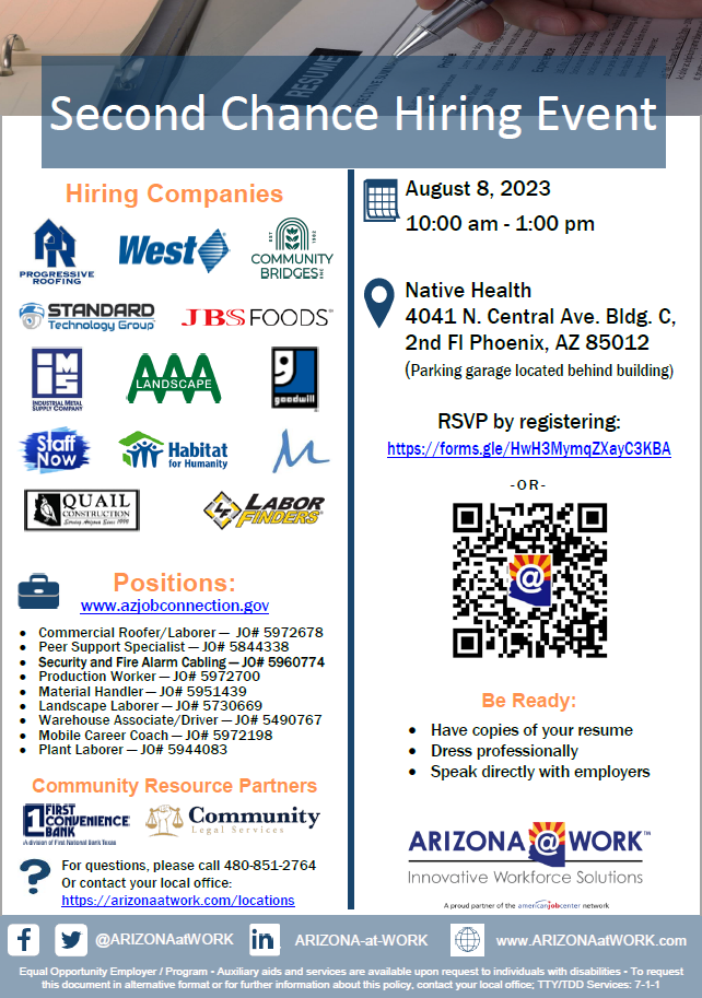 Second Chance Hiring Event - August 8, 2023