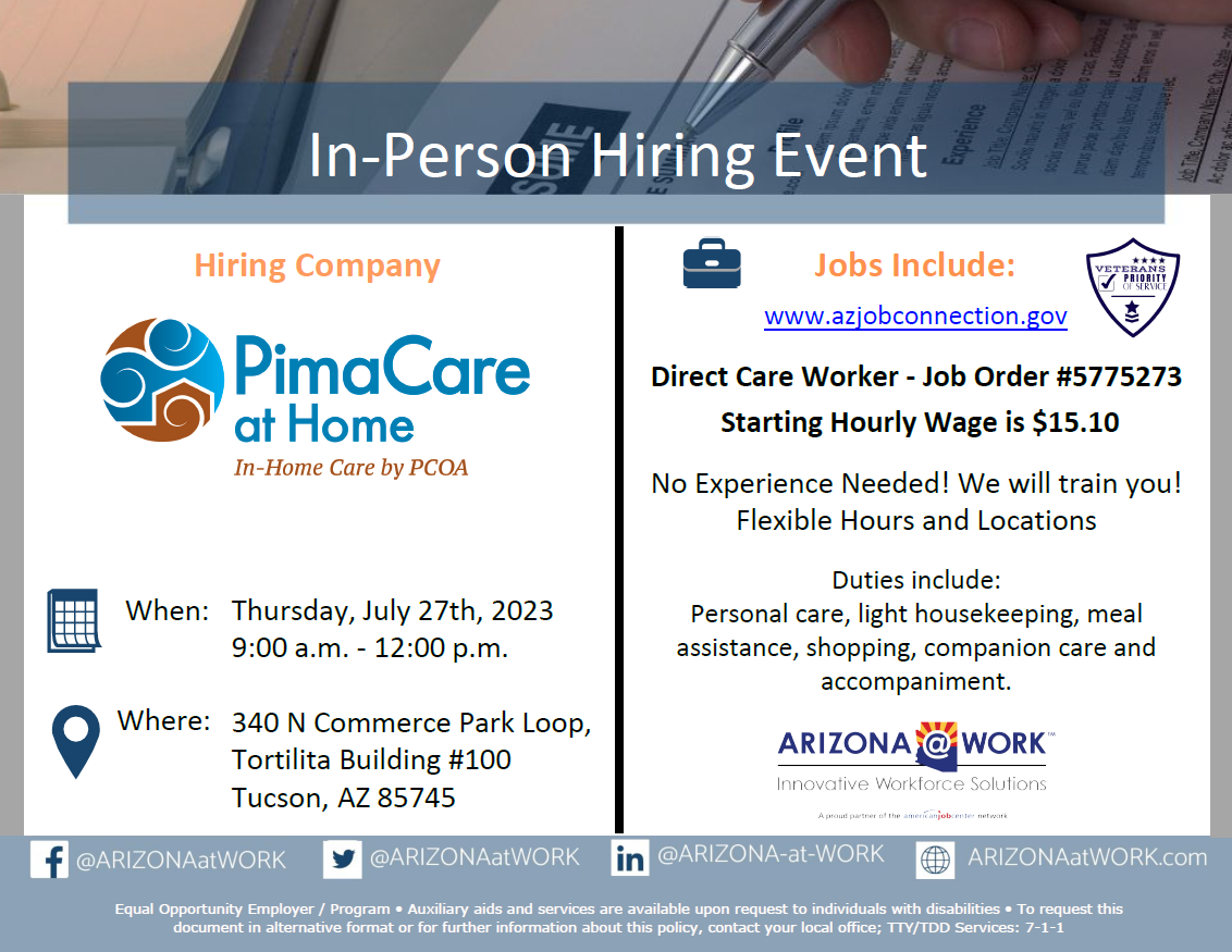 Pima Care at Home - Hiring Event - July 27, 2023